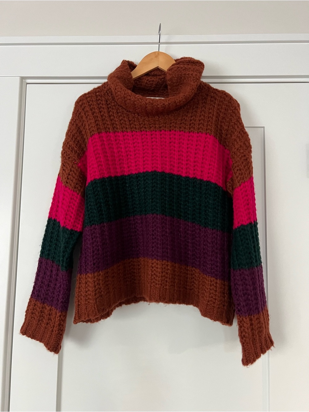 Striped Cowl Neck Chunky sweater